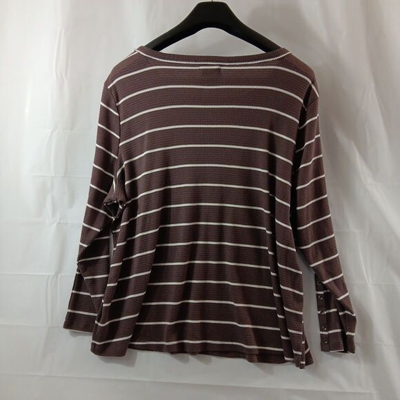 24/7 Maurices Blouse Women's Size 3X Brown White Striped Button Accents * - Picture 7 of 8